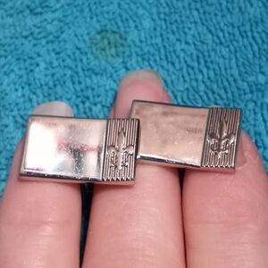 Silver Cufflinks with Engraved Design Fleur De Lis Vintage